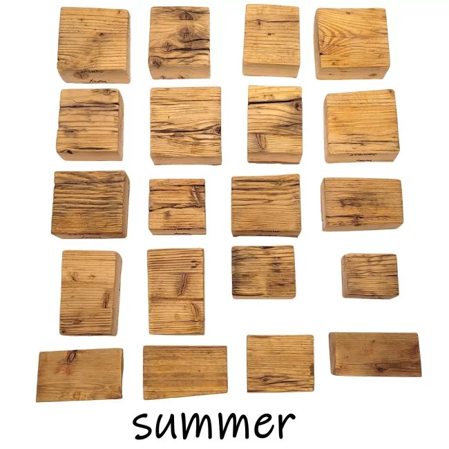 20 Holzmusterklötze Bohle aus Massivholz / Altholz / Gerüstbohlen Farbe summer